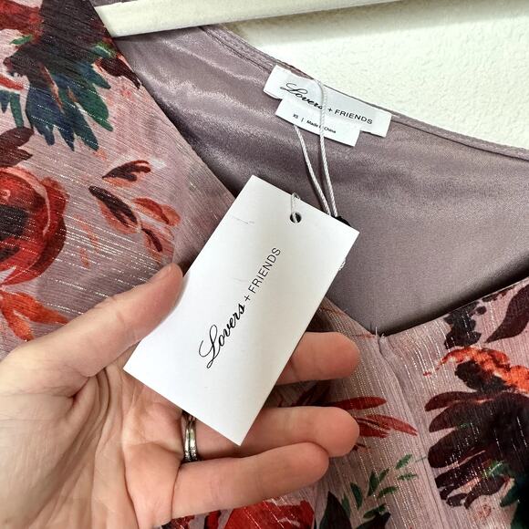 LOVERS and FRIENDS NWT Stacy Holiday Floral Ruffle Asymmetrical Midi Dress - Picture 8 of 9